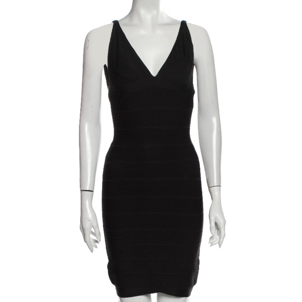 Herve Leger Black V-Neck mini dress